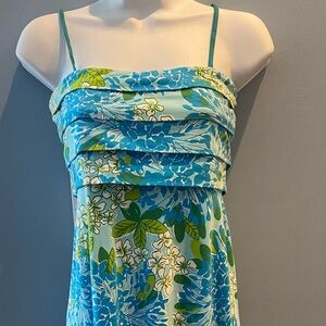 Lily Pulitzer strapless maxi dress blue floral pattern